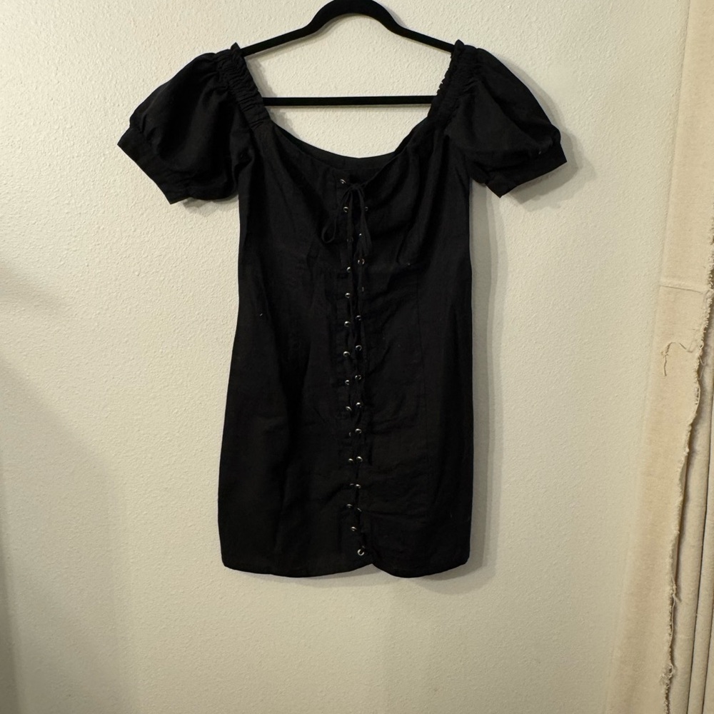 ASOS Black Mini Dress Sweetheart Neckline Puff Sleeves